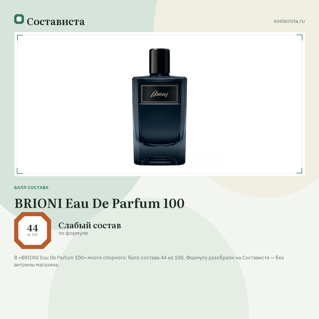 BRIONI Eau De Parfum 100: балл состава 44 из 100 — Состависта