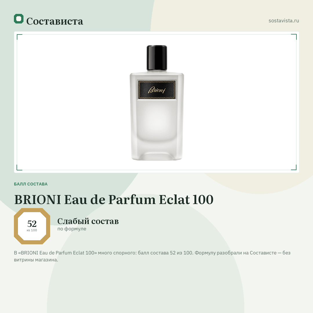 BRIONI Eau de Parfum Eclat 100: балл состава 52 из 100 — Состависта