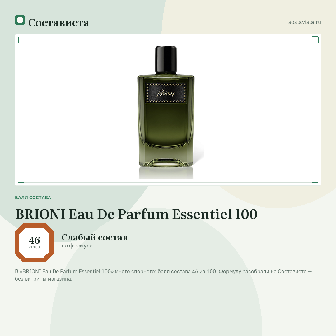 BRIONI Eau De Parfum Essentiel 100: балл состава 46 из 100 — Состависта