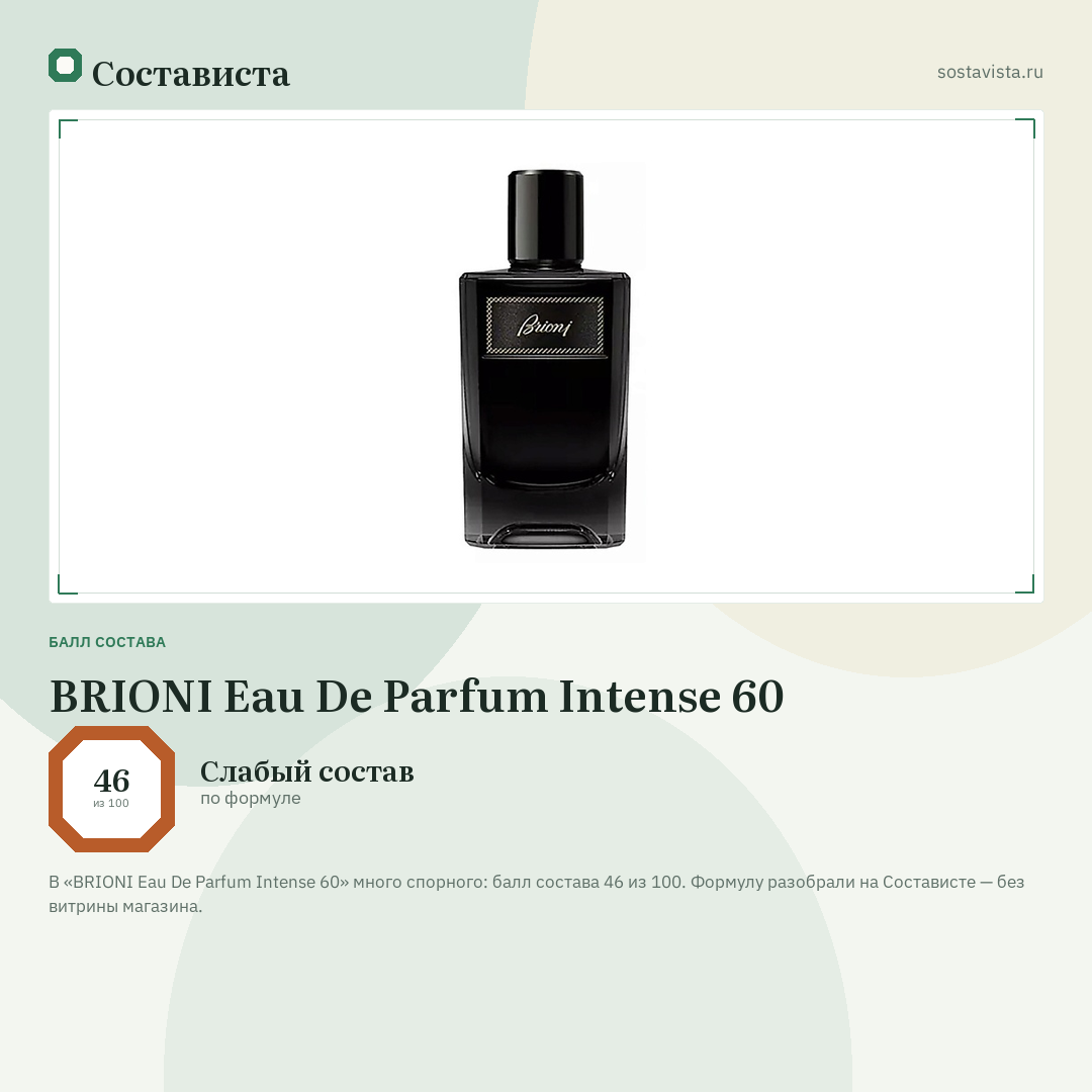 BRIONI Eau De Parfum Intense 60: балл состава 46 из 100 — Состависта