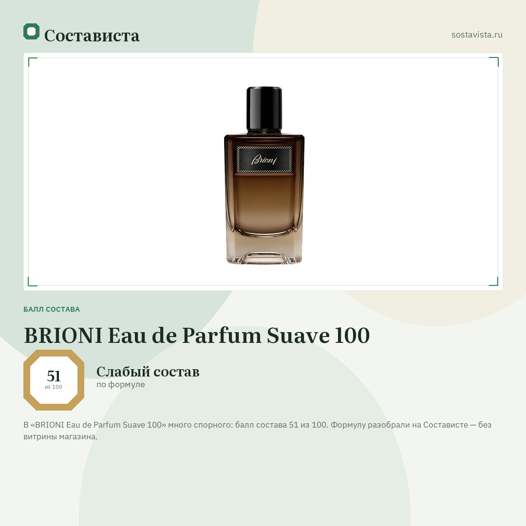 BRIONI Eau de Parfum Suave 100: балл состава 51 из 100 — Состависта