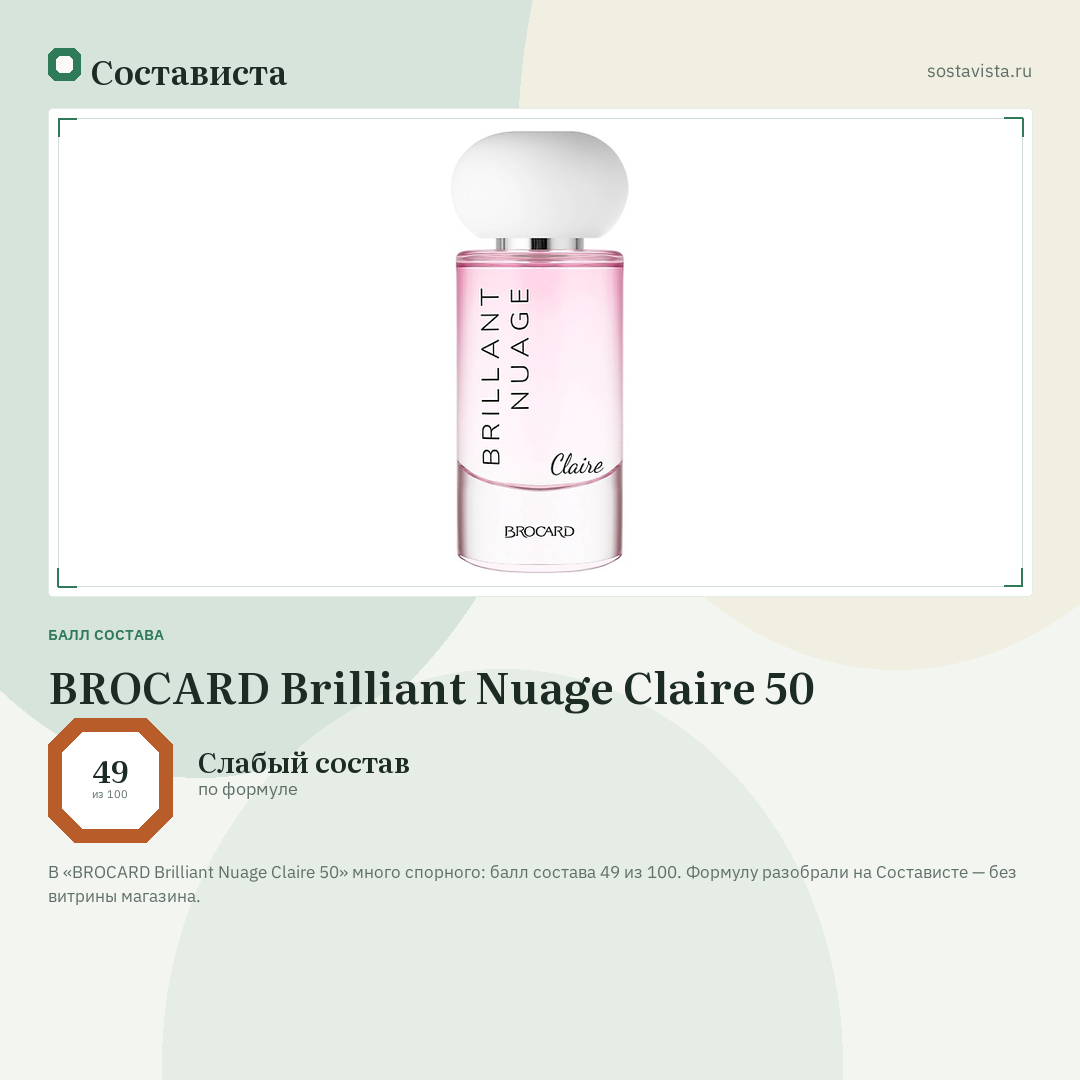 BROCARD Brilliant Nuage Claire 50: балл состава 49 из 100 — Состависта
