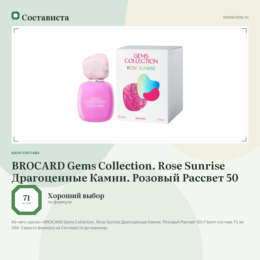 BROCARD Gems Collection. Rose Sunrise Драгоценные Камни. Розовый Рассвет 50: балл состава 71 из 100 — Состависта