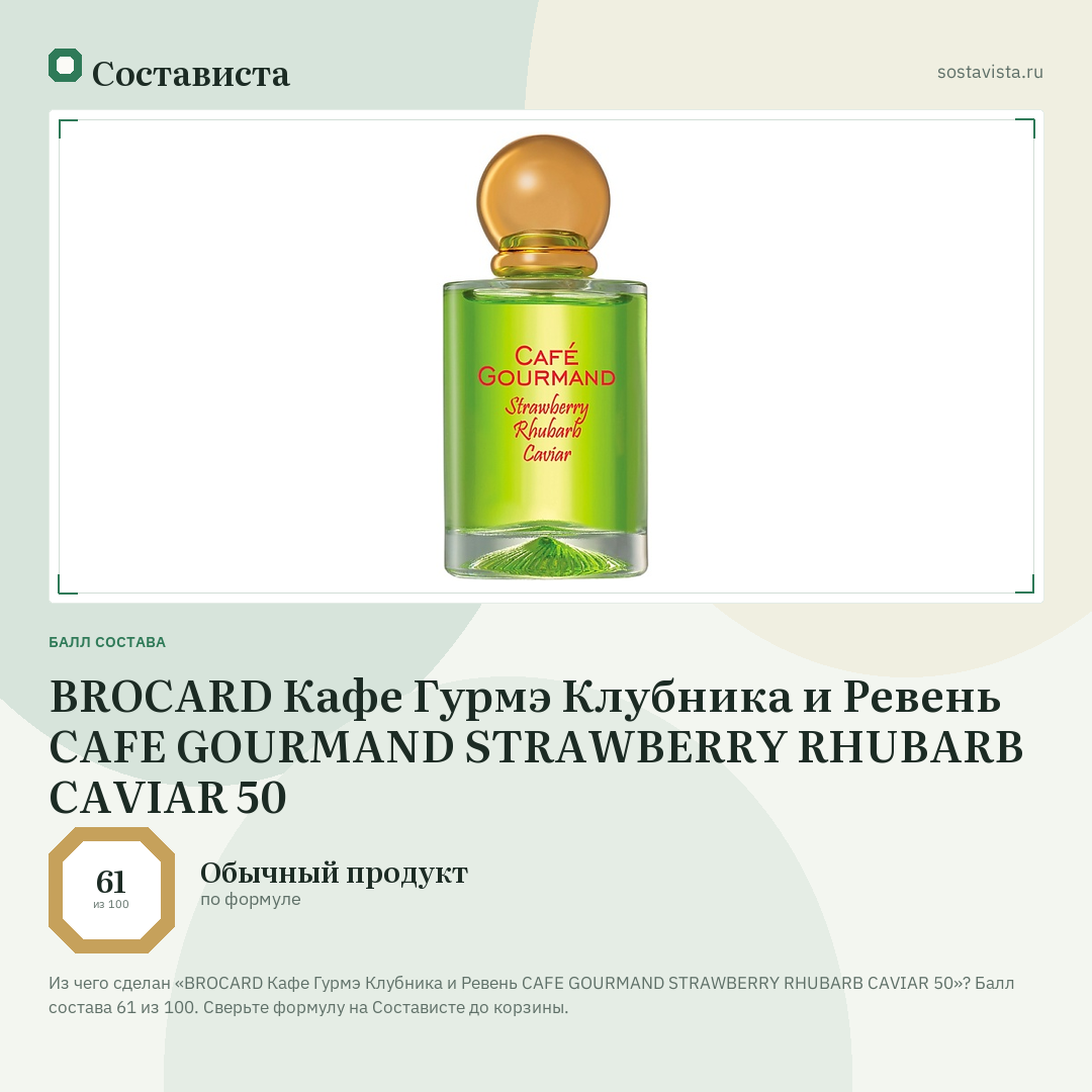 BROCARD Кафе Гурмэ Клубника и Ревень CAFE GOURMAND STRAWBERRY RHUBARB CAVIAR 50: балл состава 61 из 100 — Состависта