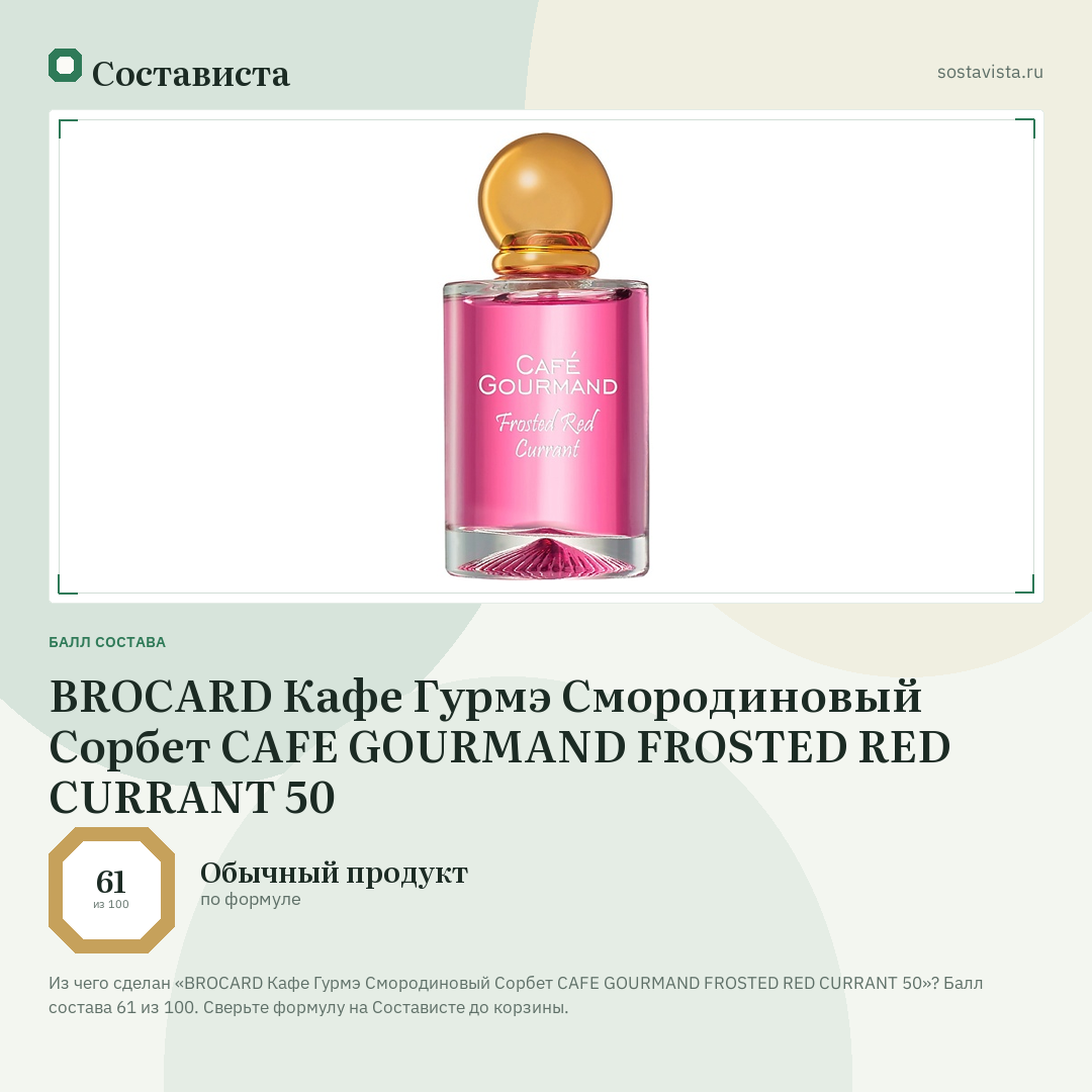 BROCARD Кафе Гурмэ Смородиновый Сорбет CAFE GOURMAND FROSTED RED CURRANT 50: балл состава 61 из 100 — Состависта