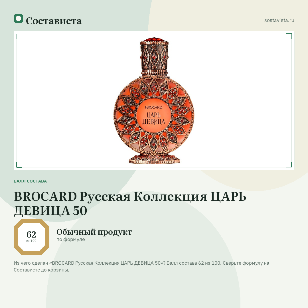 BROCARD Русская Коллекция ЦАРЬ ДЕВИЦА 50: балл состава 62 из 100 — Состависта