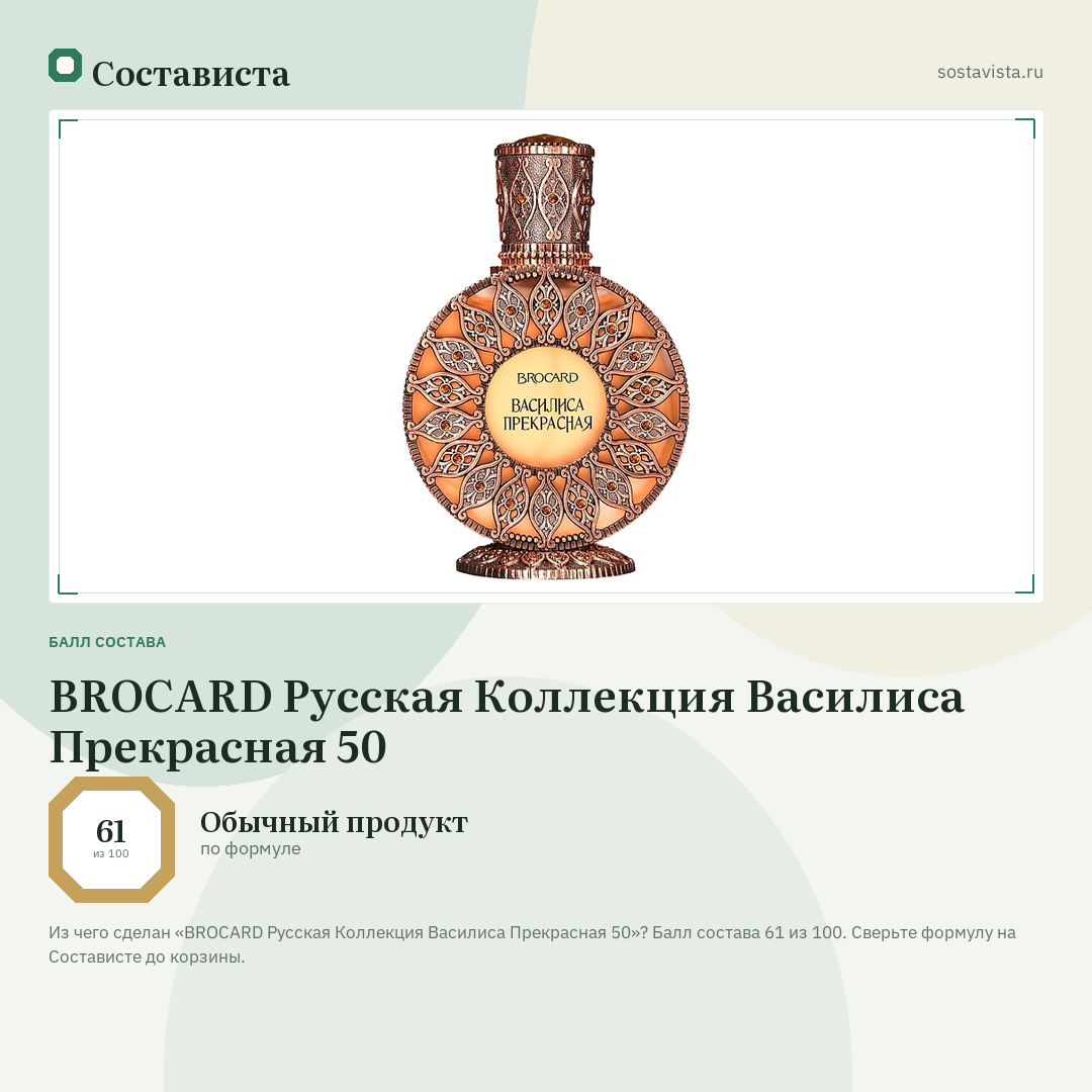 BROCARD Русская Коллекция Василиса Прекрасная 50: балл состава 61 из 100 — Состависта