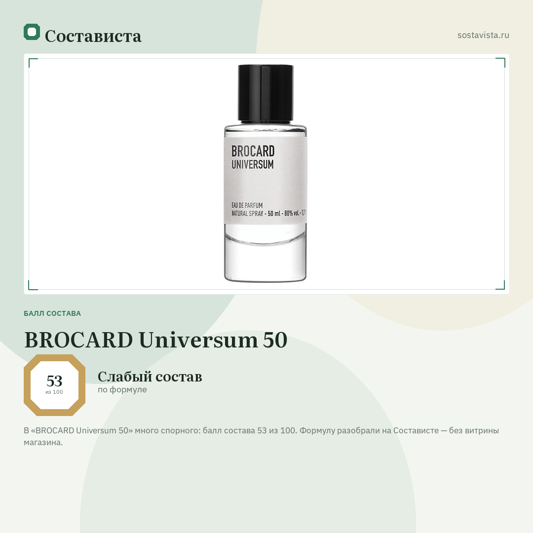 BROCARD Universum 50: балл состава 53 из 100 — Состависта