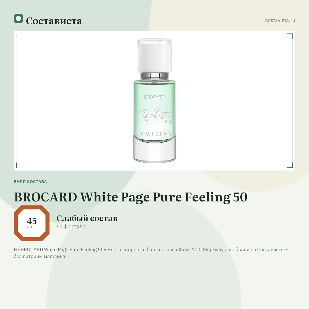 BROCARD White Page Pure Feeling 50: балл состава 45 из 100 — Состависта