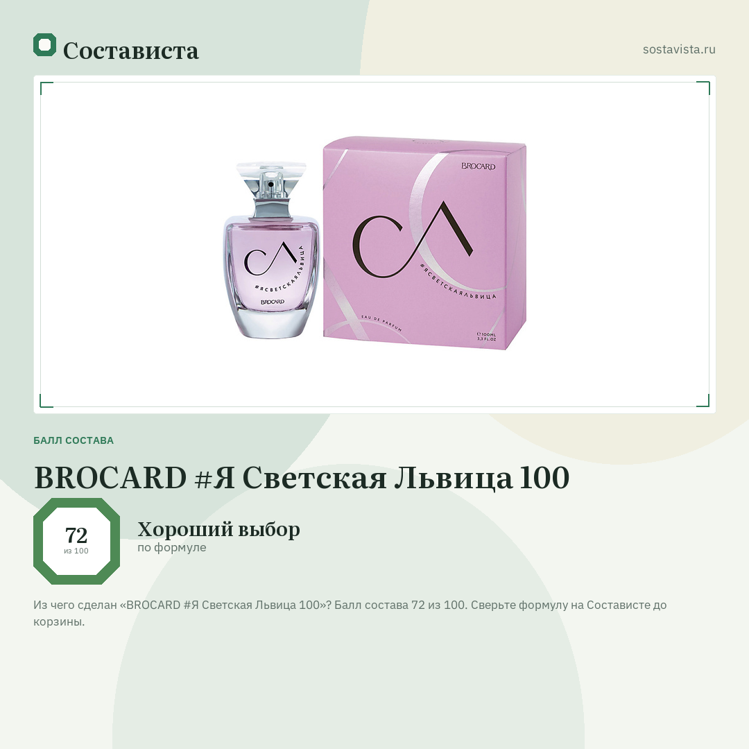 BROCARD #Я Светская Львица 100: балл состава 72 из 100 — Состависта