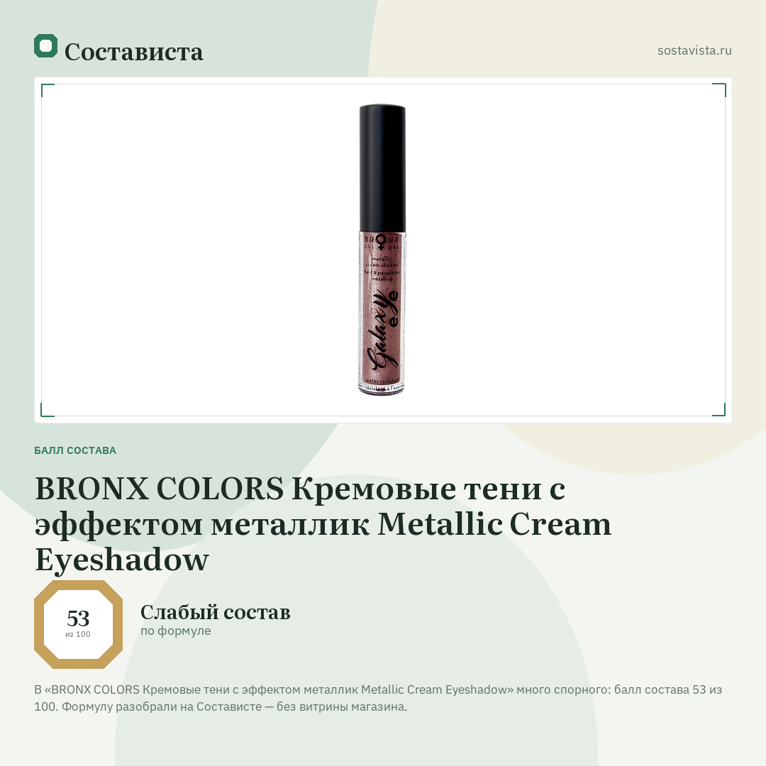 BRONX COLORS Кремовые тени с эффектом металлик Metallic Cream Eyeshadow: балл состава 53 из 100 — Состависта