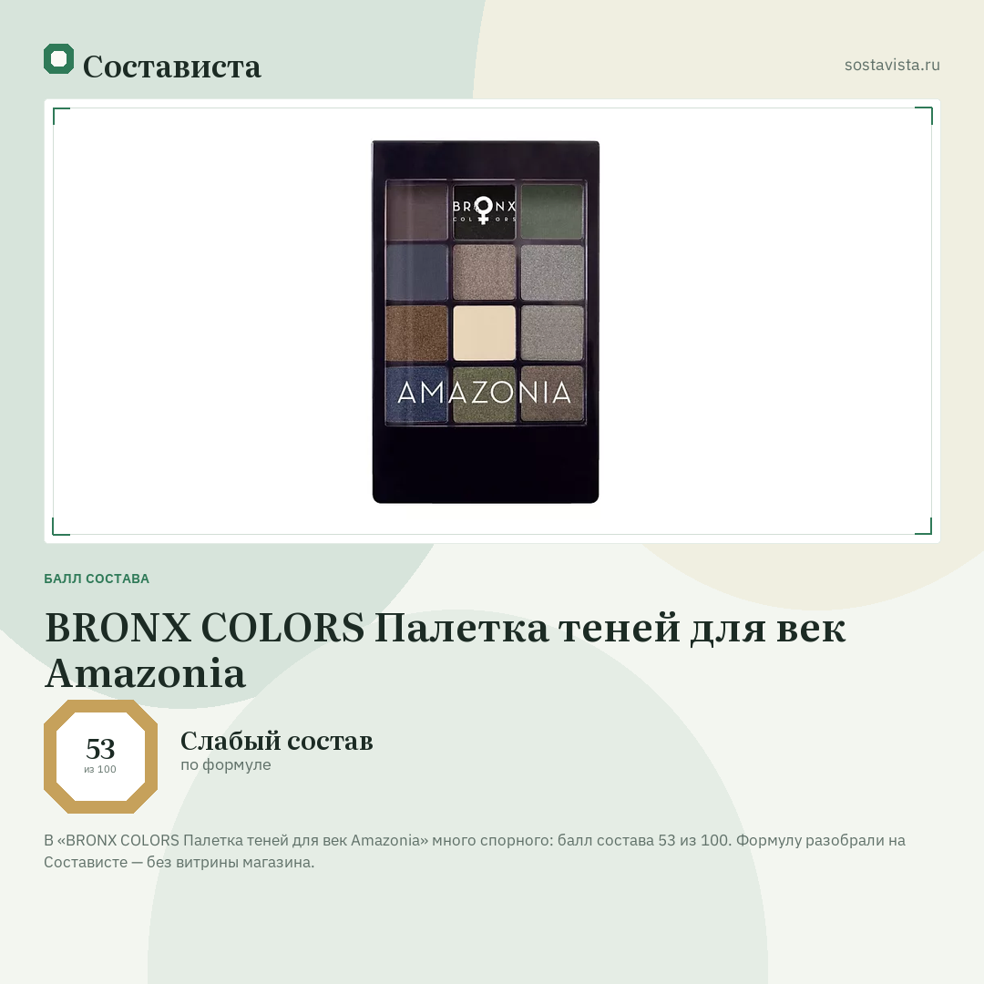 BRONX COLORS Палетка теней для век Amazonia: балл состава 53 из 100 — Состависта
