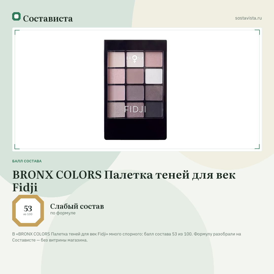 BRONX COLORS Палетка теней для век Fidji: балл состава 53 из 100 — Состависта