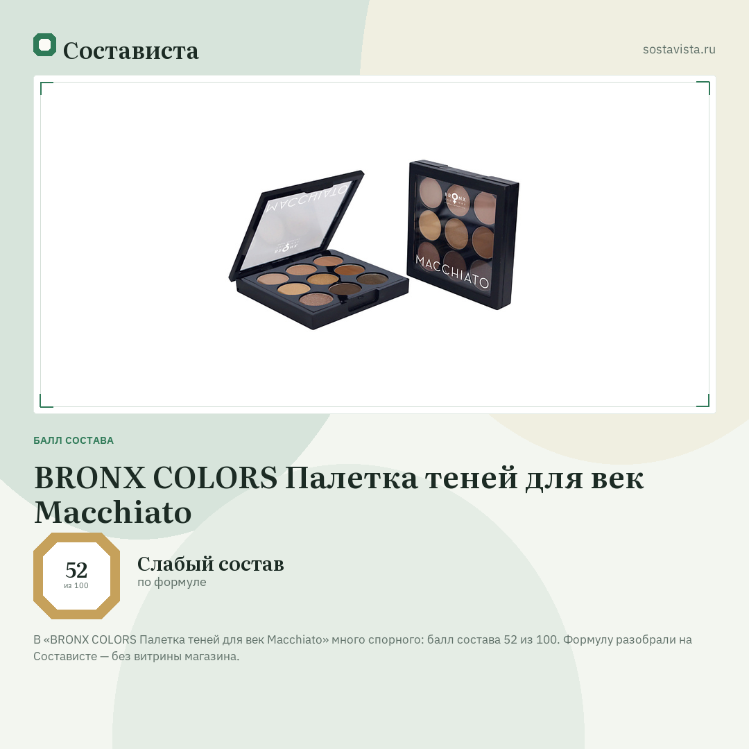 BRONX COLORS Палетка теней для век Macchiato: балл состава 52 из 100 — Состависта