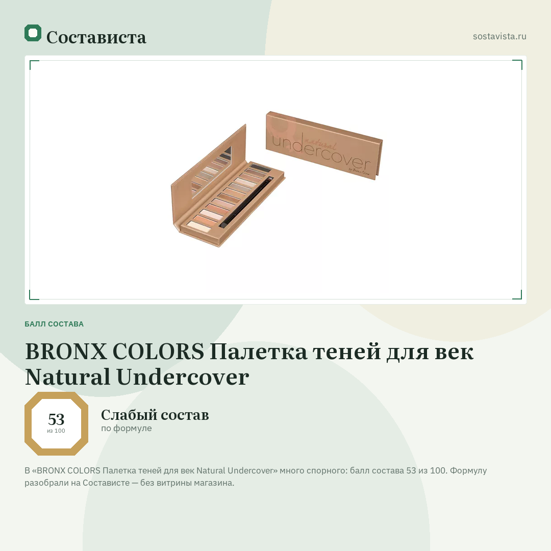 BRONX COLORS Палетка теней для век Natural Undercover: балл состава 53 из 100 — Состависта