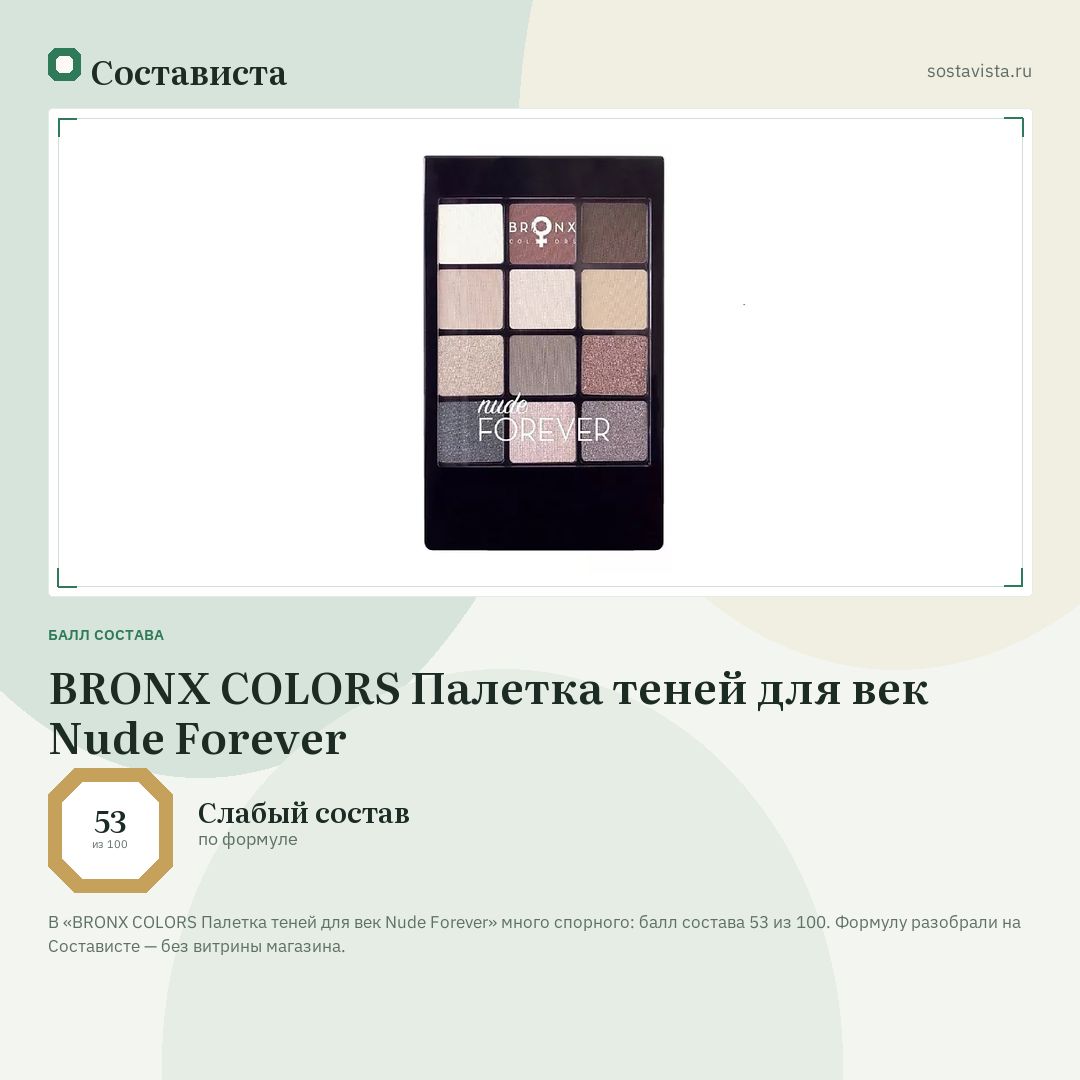 BRONX COLORS Палетка теней для век Nude Forever: балл состава 53 из 100 — Состависта