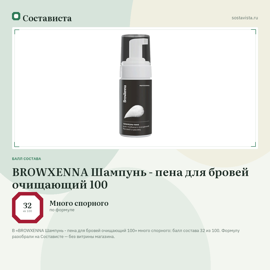 BROWXENNA Шампунь - пена для бровей очищающий 100: балл состава 32 из 100 — Состависта
