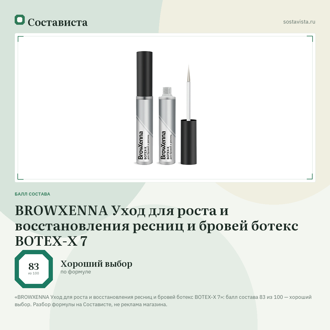 BROWXENNA Уход для роста и восстановления ресниц и бровей ботекс BOTEX-X 7: балл состава 83 из 100 — Состависта