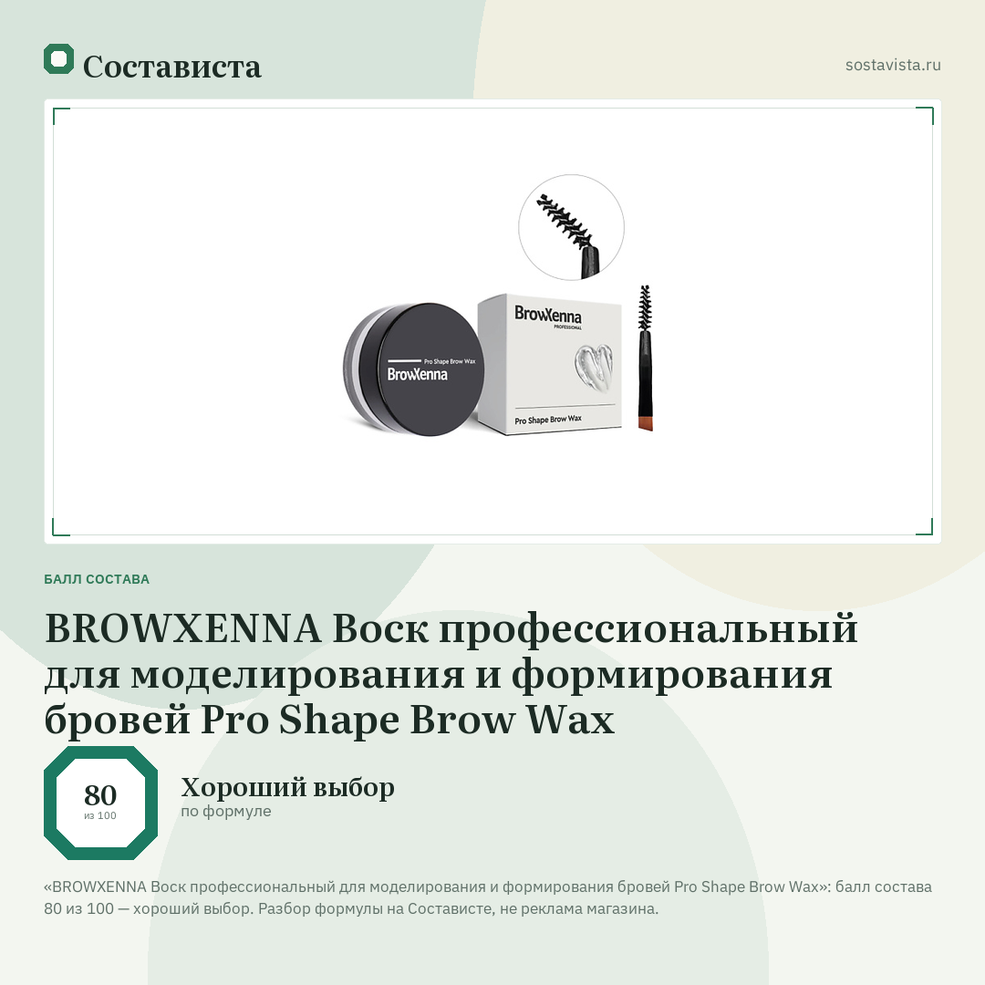 BROWXENNA Воск профессиональный для моделирования и формирования бровей Pro Shape Brow Wax: балл состава 80 из 100 — Состависта