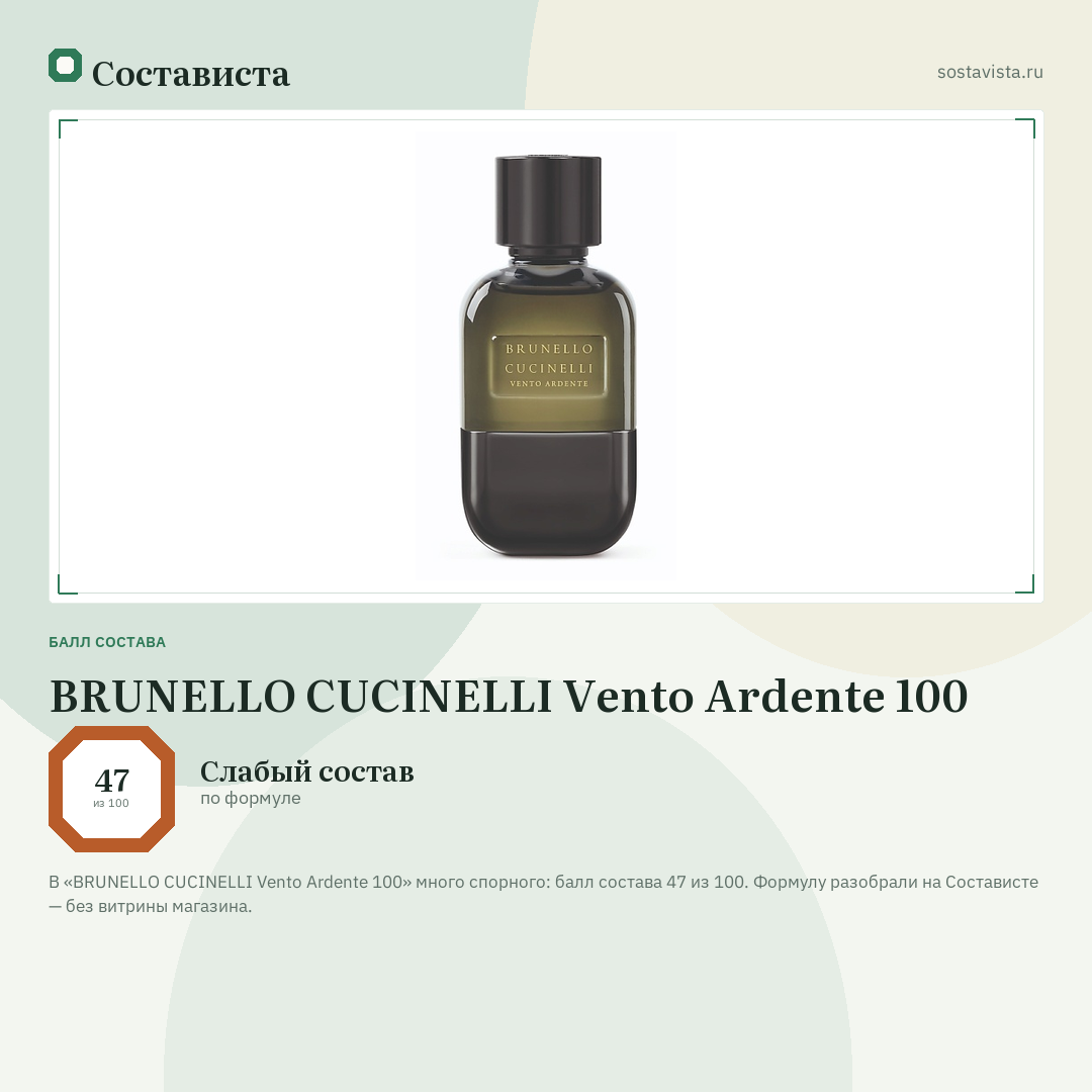 BRUNELLO CUCINELLI Vento Ardente 100: балл состава 47 из 100 — Состависта