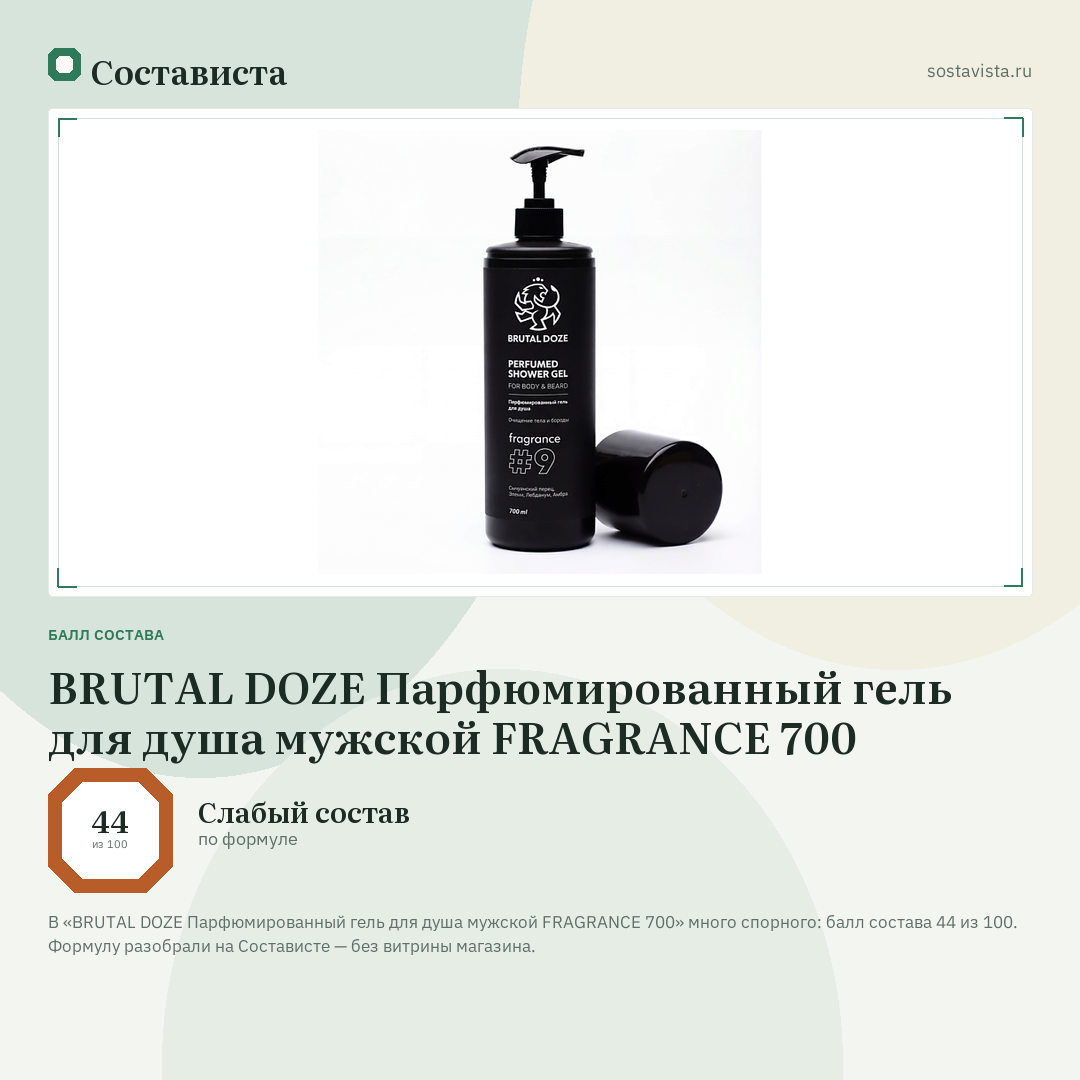 BRUTAL DOZE Парфюмированный гель для душа мужской FRAGRANCE 700: балл состава 44 из 100 — Состависта