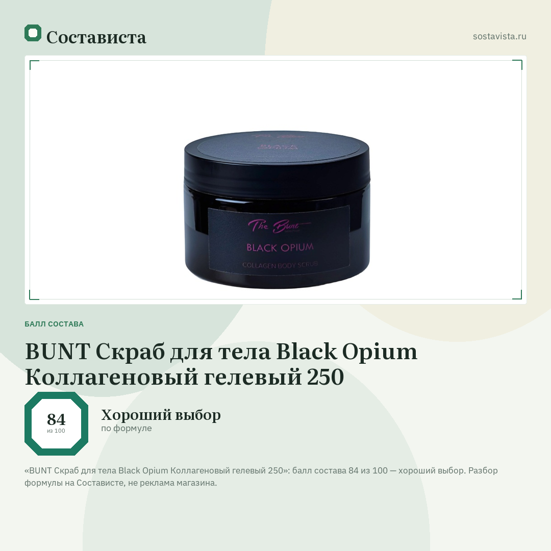 BUNT Скраб для тела Black Opium Коллагеновый гелевый 250: балл состава 84 из 100 — Состависта