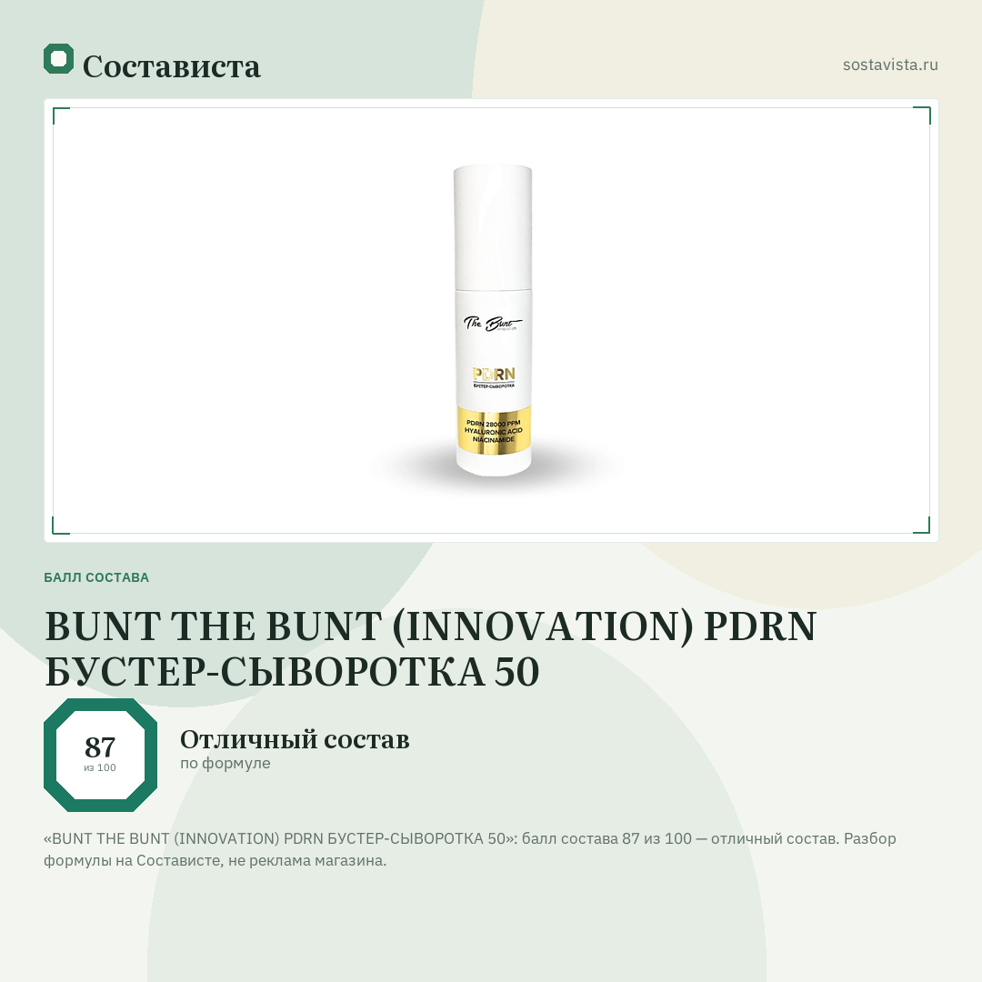 BUNT THE BUNT (INNOVATION) PDRN БУСТЕР-СЫВОРОТКА 50: балл состава 87 из 100 — Состависта