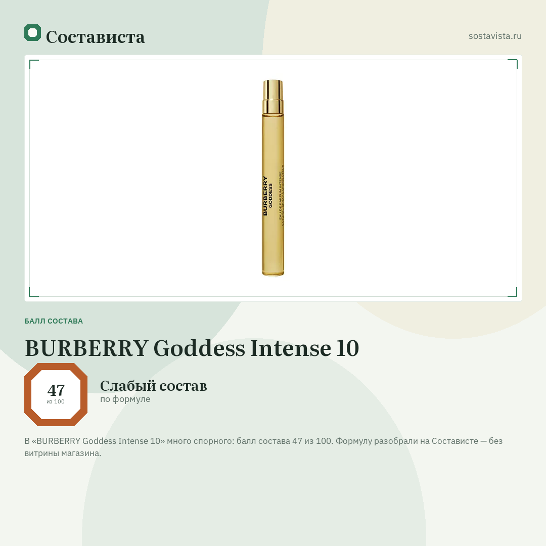 BURBERRY Goddess Intense 10: балл состава 47 из 100 — Состависта