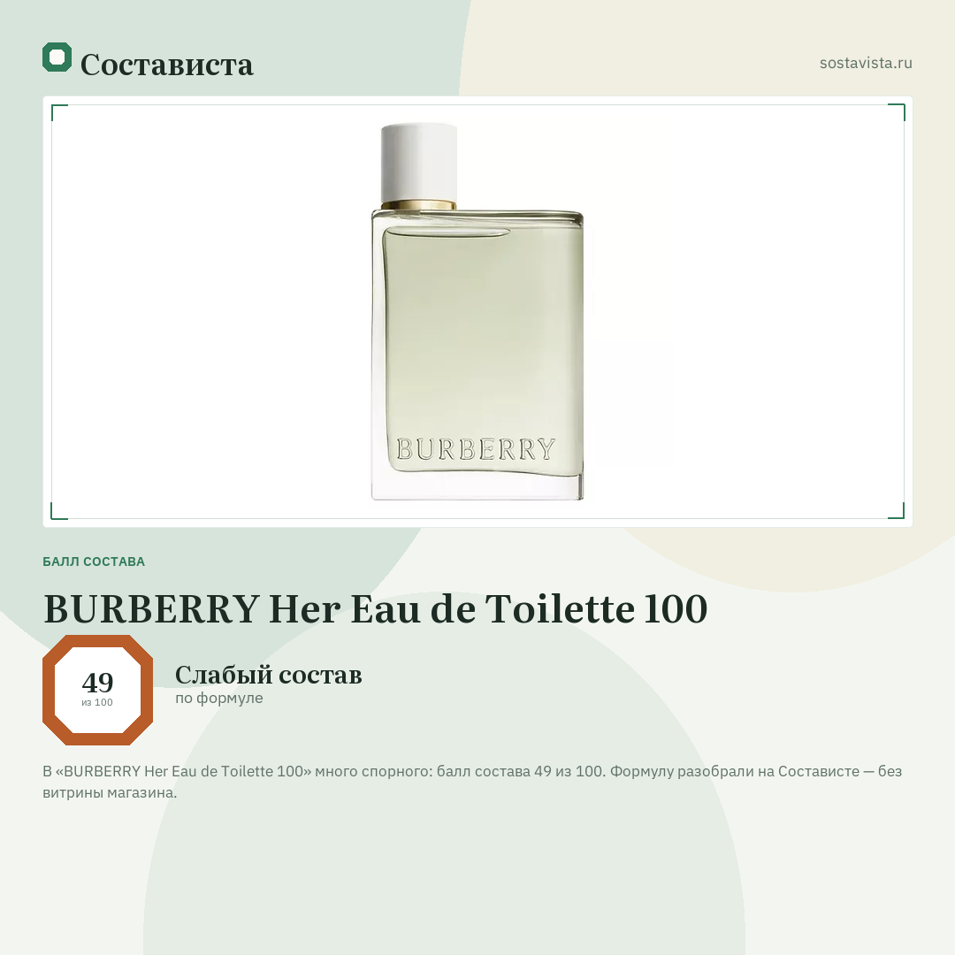 BURBERRY Her Eau de Toilette 100: балл состава 49 из 100 — Состависта