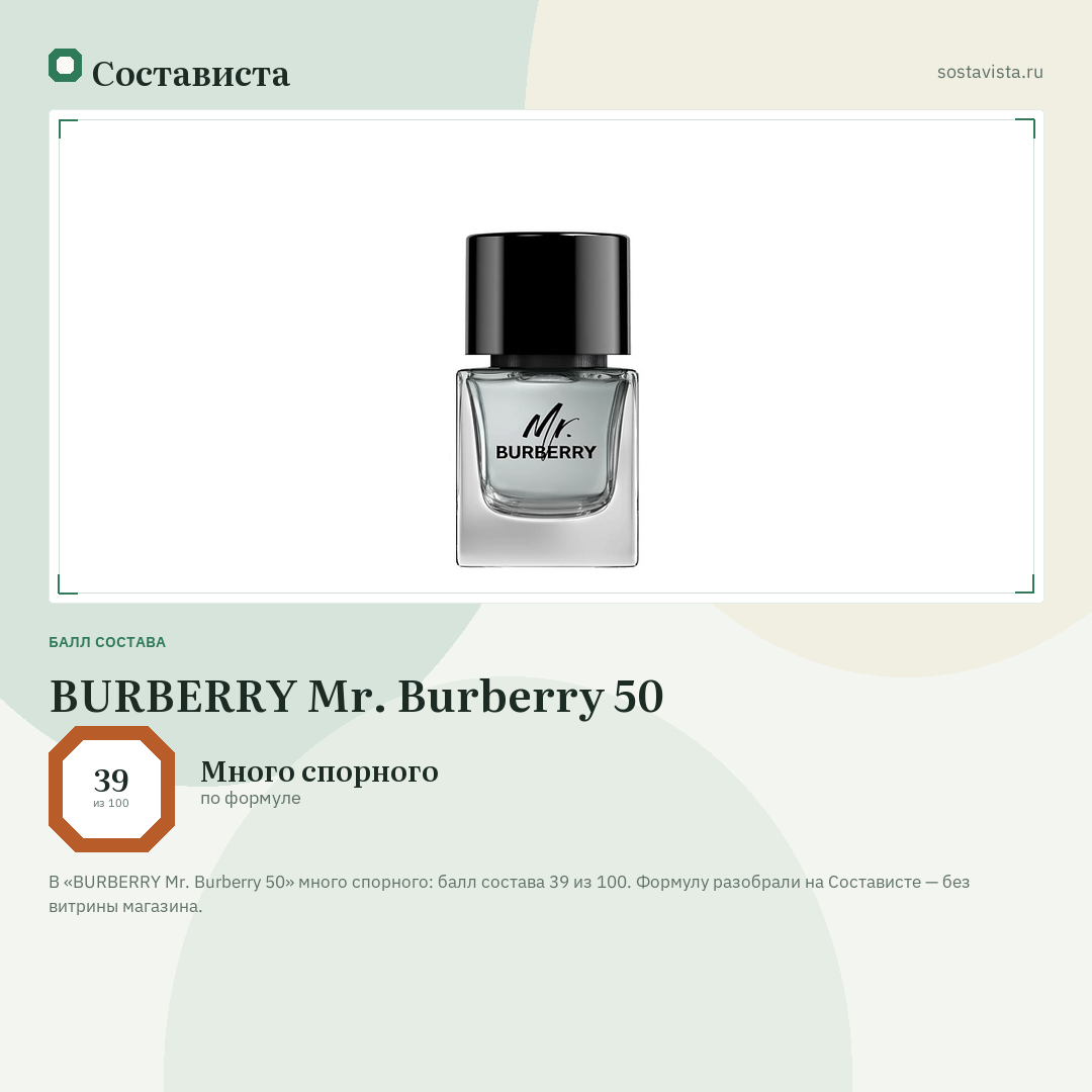 BURBERRY Mr. Burberry 50: балл состава 39 из 100 — Состависта