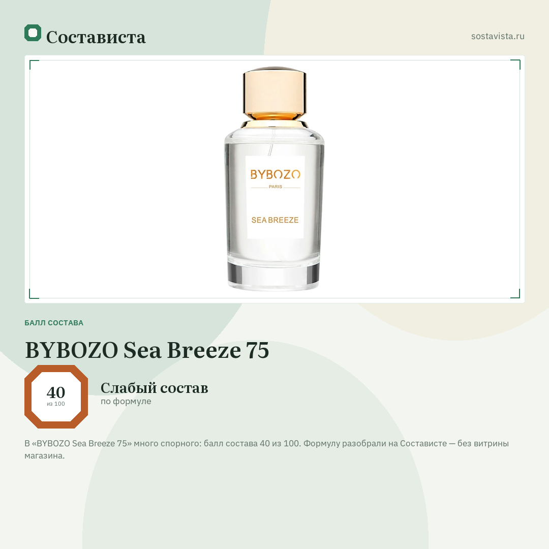 BYBOZO Sea Breeze 75: балл состава 40 из 100 — Состависта