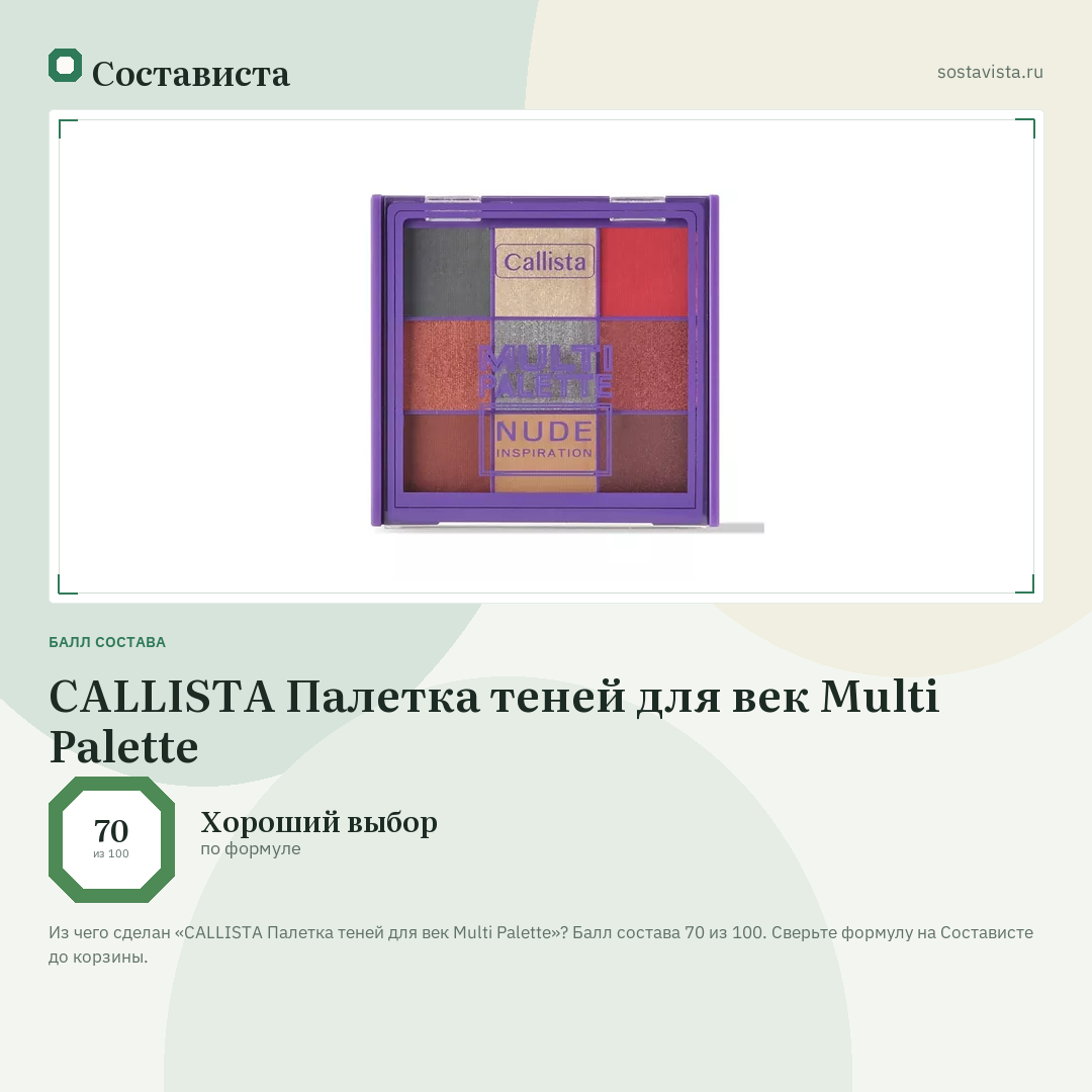 CALLISTA Палетка теней для век Multi Palette: балл состава 70 из 100 — Состависта