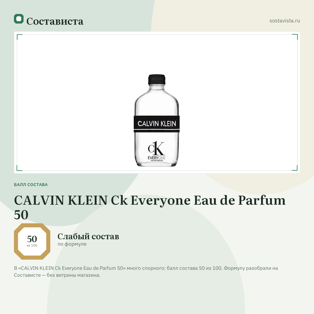 CALVIN KLEIN Ck Everyone Eau de Parfum 50: балл состава 50 из 100 — Состависта