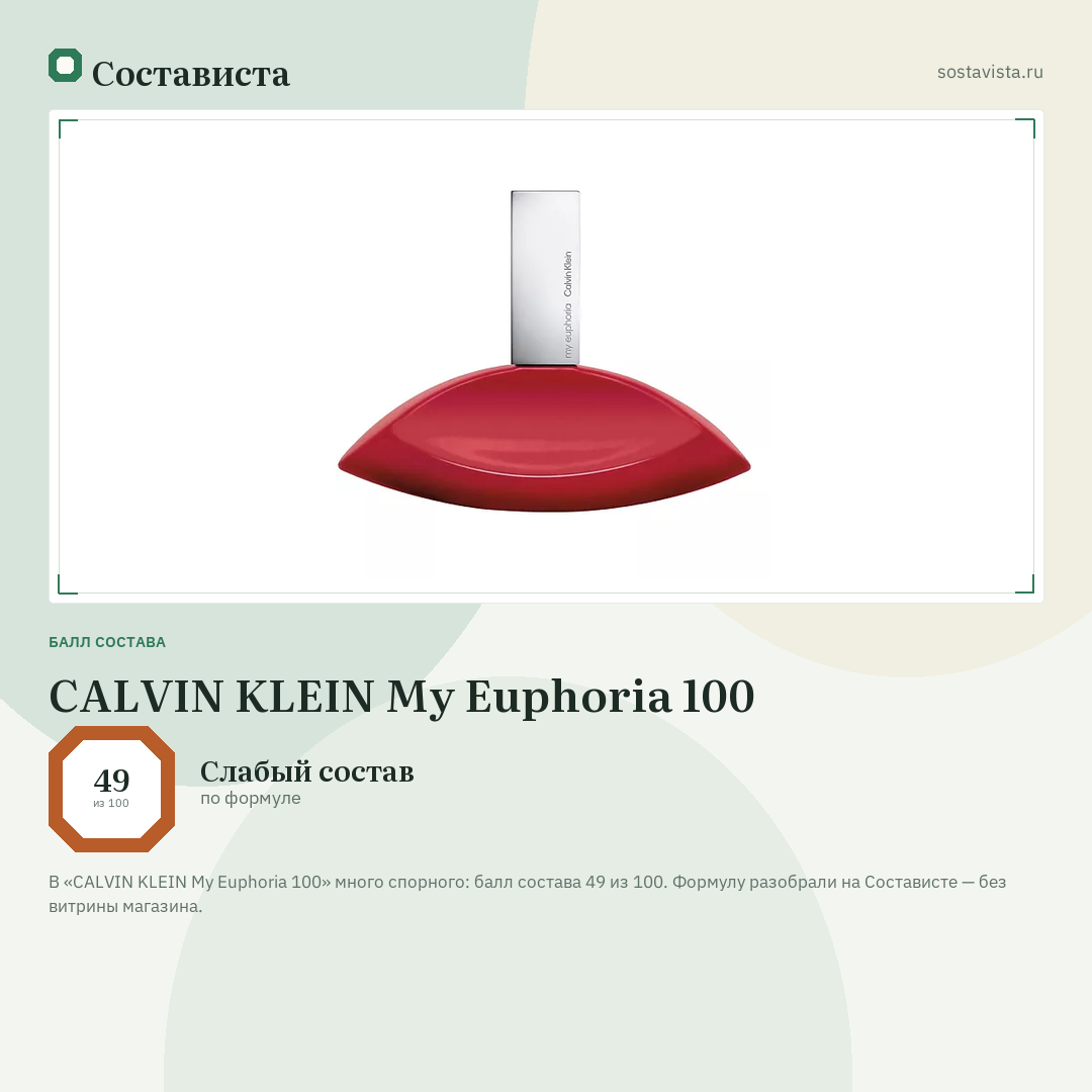 CALVIN KLEIN My Euphoria 100: балл состава 49 из 100 — Состависта