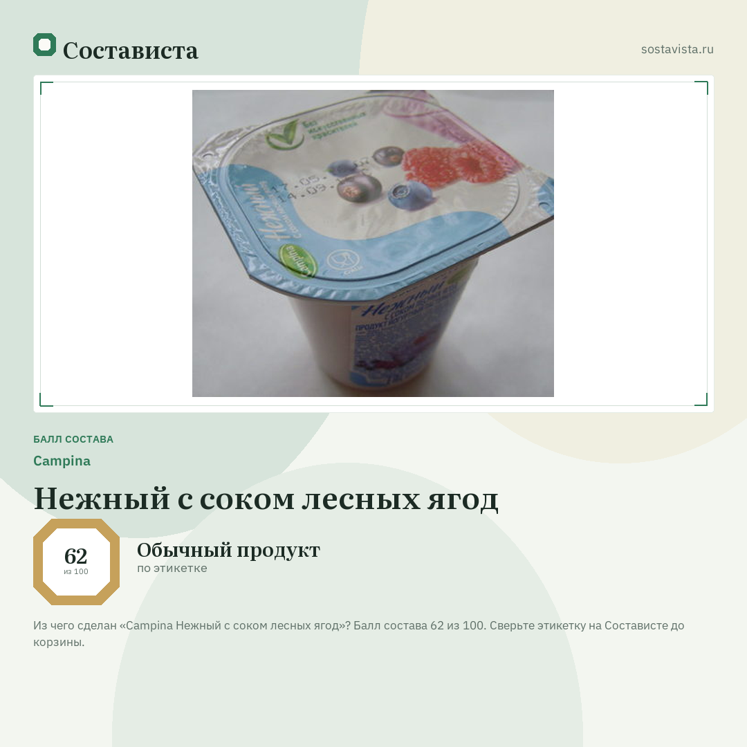 Campina Нежный с соком лесных ягод: балл состава 62 из 100 — Состависта