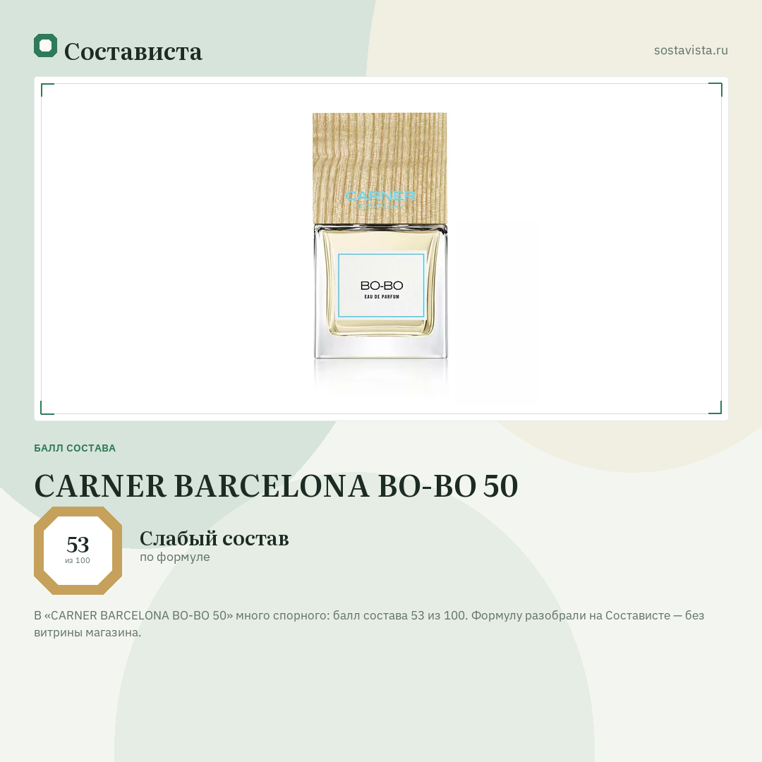 CARNER BARCELONA BO-BO 50: балл состава 53 из 100 — Состависта