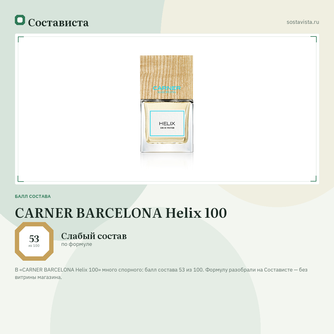CARNER BARCELONA Helix 100: балл состава 53 из 100 — Состависта