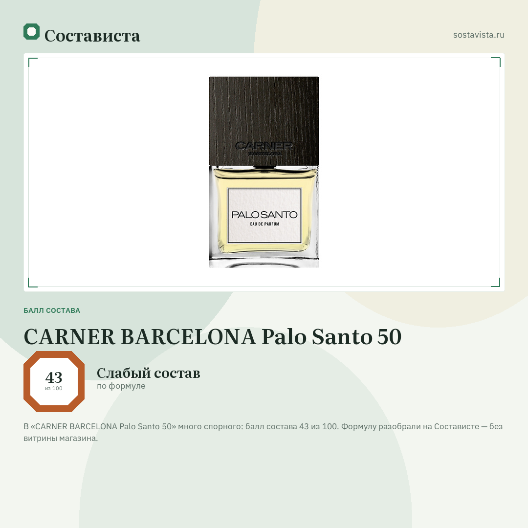 CARNER BARCELONA Palo Santo 50: балл состава 43 из 100 — Состависта