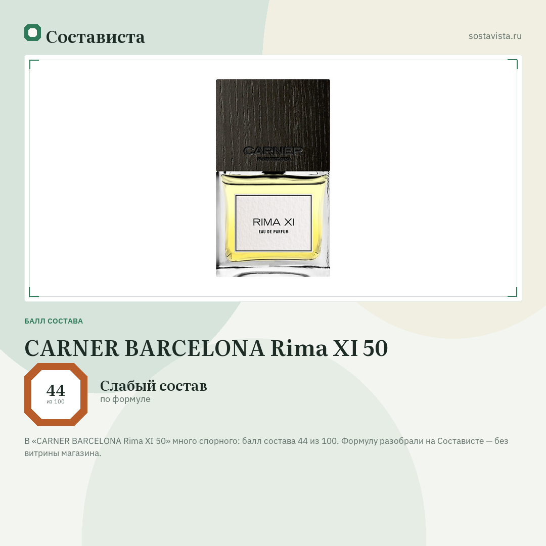 CARNER BARCELONA Rima XI 50: балл состава 44 из 100 — Состависта