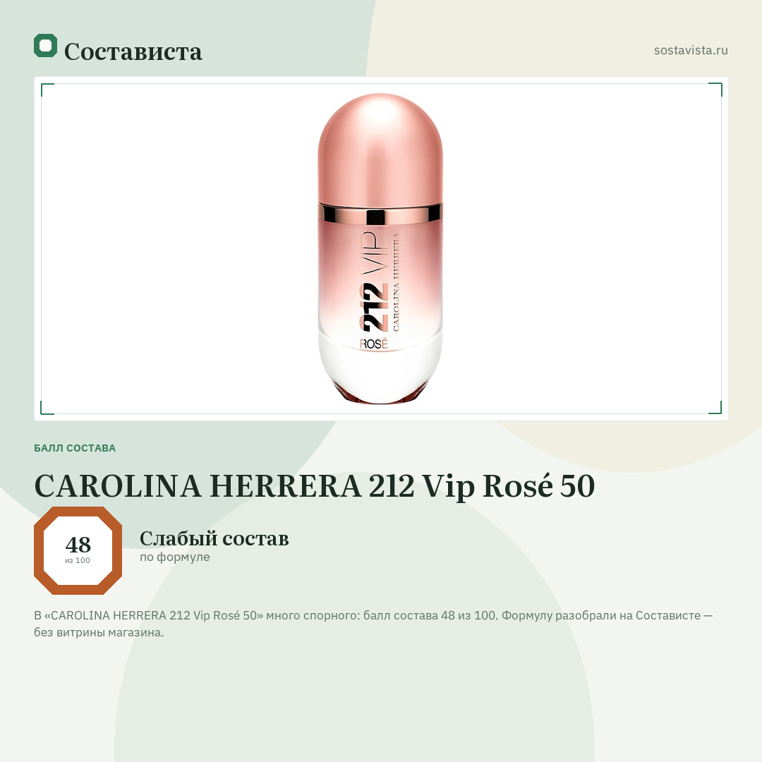 CAROLINA HERRERA 212 Vip Rosé 50: балл состава 48 из 100 — Состависта