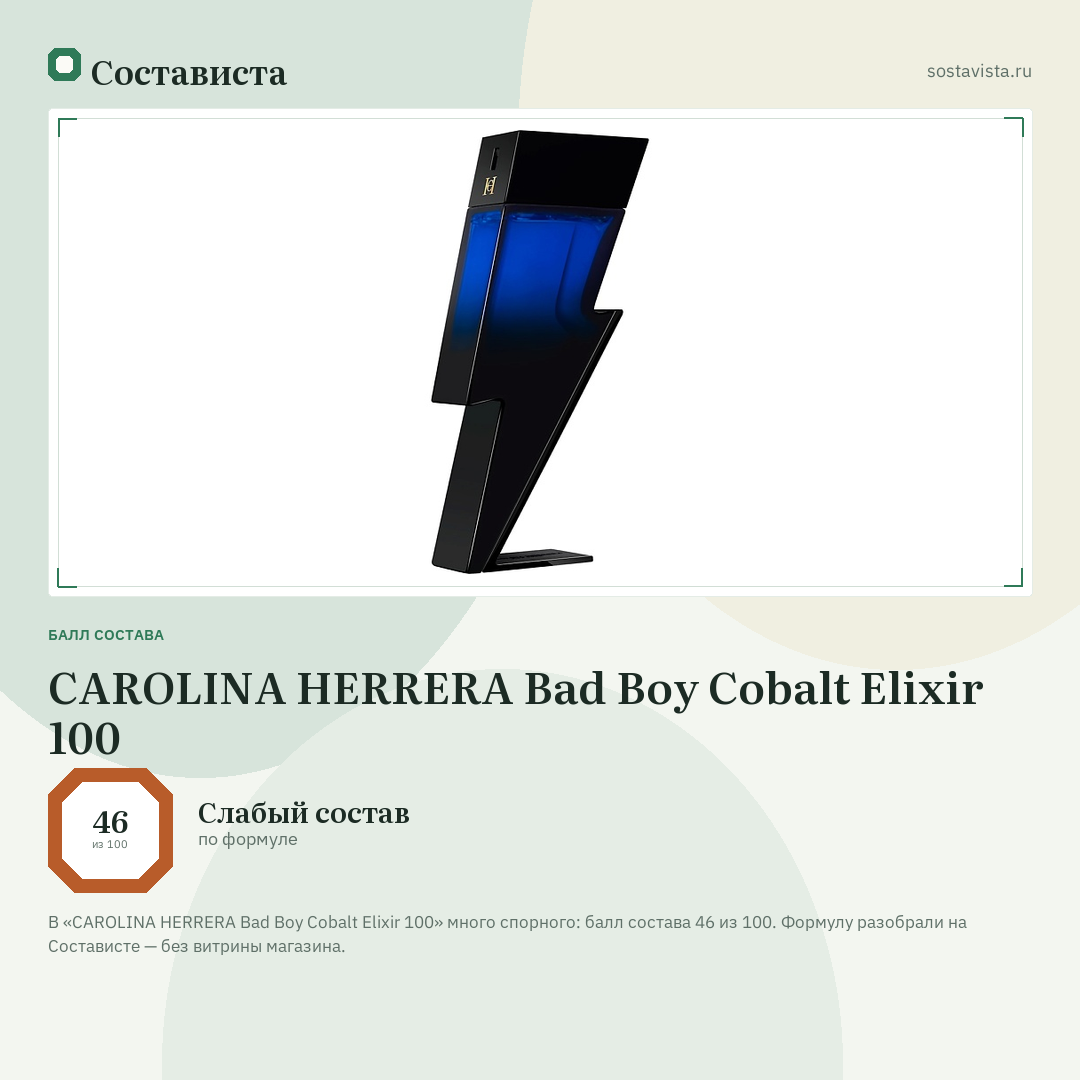 CAROLINA HERRERA Bad Boy Cobalt Elixir 100: балл состава 46 из 100 — Состависта