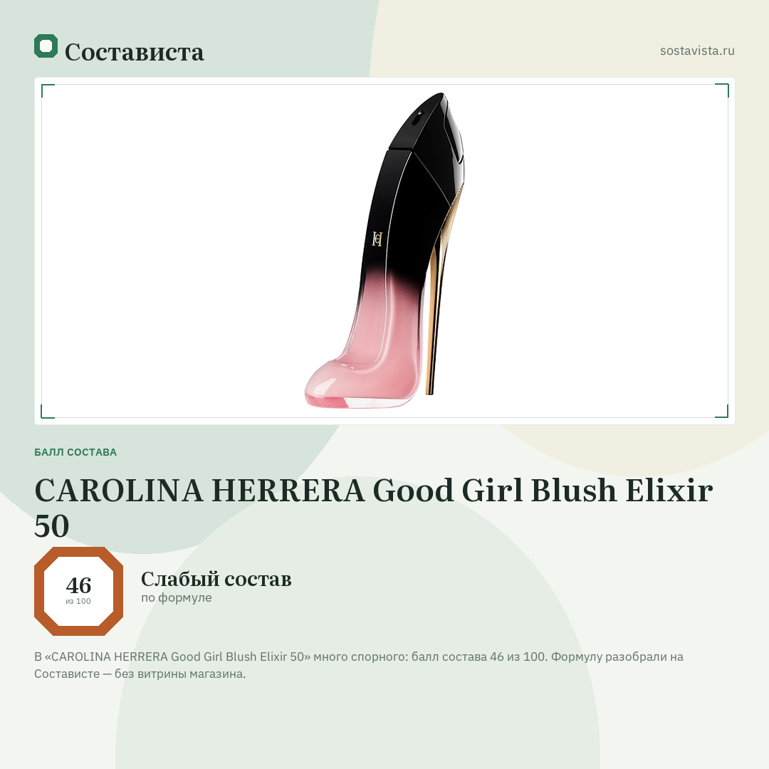 CAROLINA HERRERA Good Girl Blush Elixir 50: балл состава 46 из 100 — Состависта