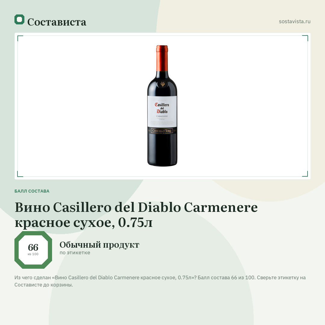 Вино Casillero del Diablo Carmenere красное сухое, 0.75л: балл состава 66 из 100 — Состависта
