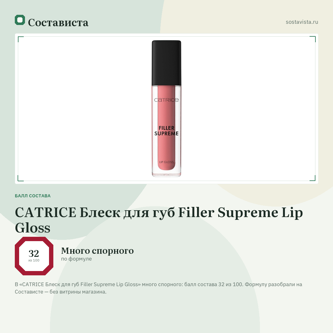 CATRICE Блеск для губ Filler Supreme Lip Gloss: балл состава 32 из 100 — Состависта