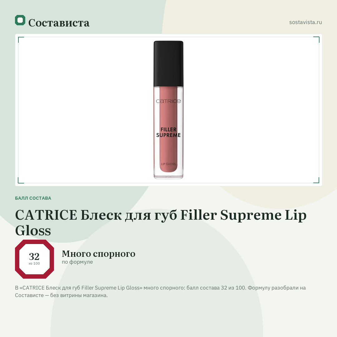 CATRICE Блеск для губ Filler Supreme Lip Gloss: балл состава 32 из 100 — Состависта