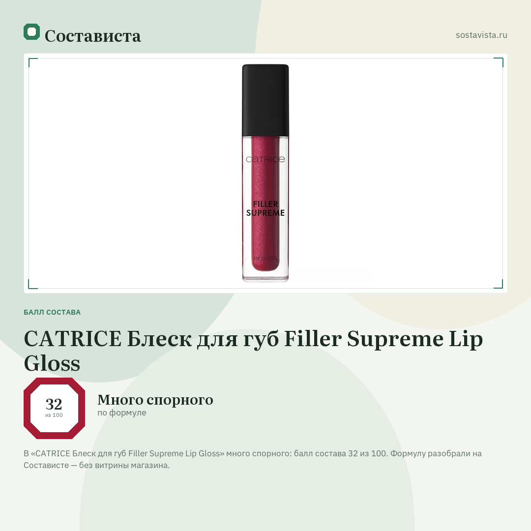 CATRICE Блеск для губ Filler Supreme Lip Gloss: балл состава 32 из 100 — Состависта