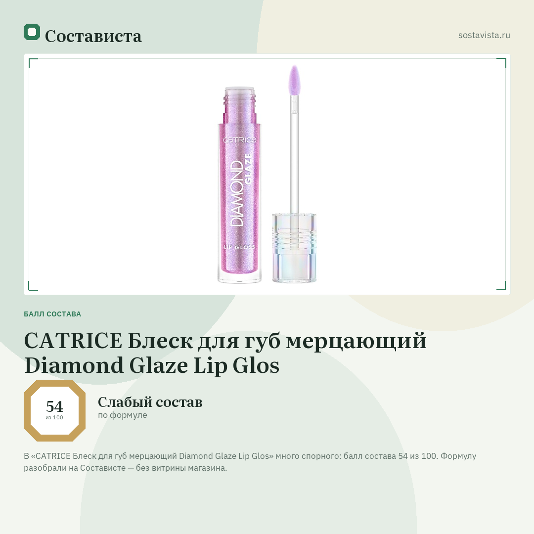 CATRICE Блеск для губ мерцающий Diamond Glaze Lip Glos: балл состава 54 из 100 — Состависта