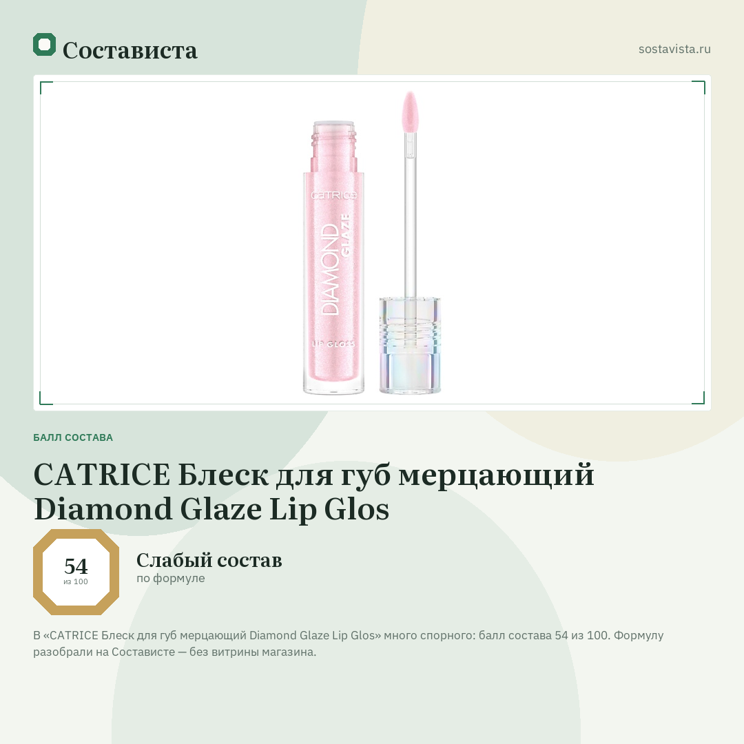 CATRICE Блеск для губ мерцающий Diamond Glaze Lip Glos: балл состава 54 из 100 — Состависта