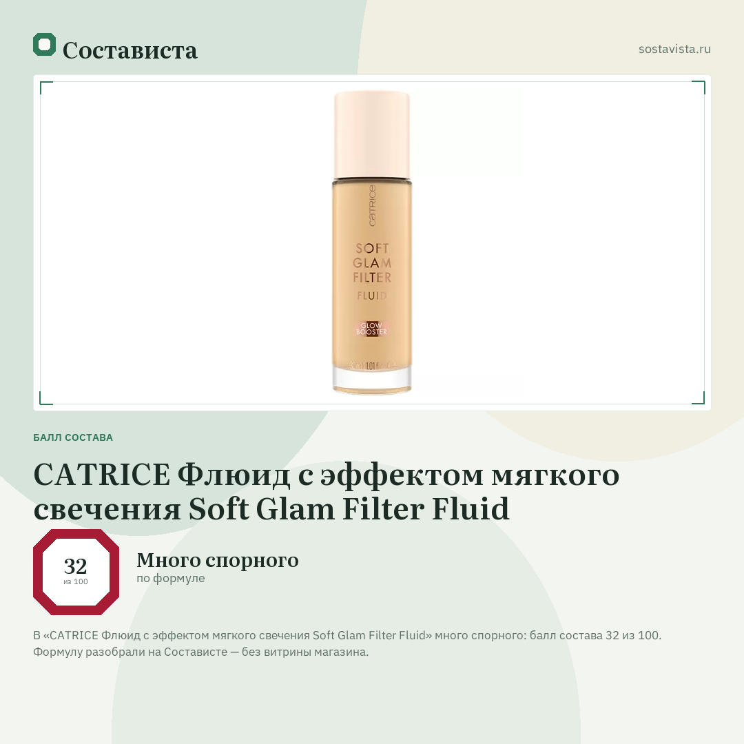 CATRICE Флюид с эффектом мягкого свечения Soft Glam Filter Fluid: балл состава 32 из 100 — Состависта