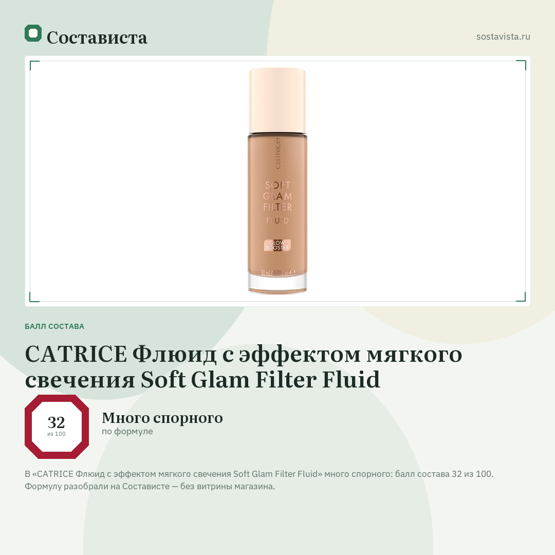 CATRICE Флюид с эффектом мягкого свечения Soft Glam Filter Fluid: балл состава 32 из 100 — Состависта